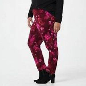 Isaac Mizhari Live! Sangria Floral Velvet Stirrup Pants - Petite Plus
